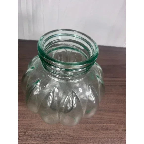 Vintage Green Glass Pumpkin Jar Anchor Hocking Candy Dish Planter - Picture 2 of 4